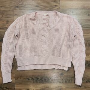 Nation LTD Sweater Cotton Cable Knit V Neck Preppy Soft Girl Cozy Core XS Small